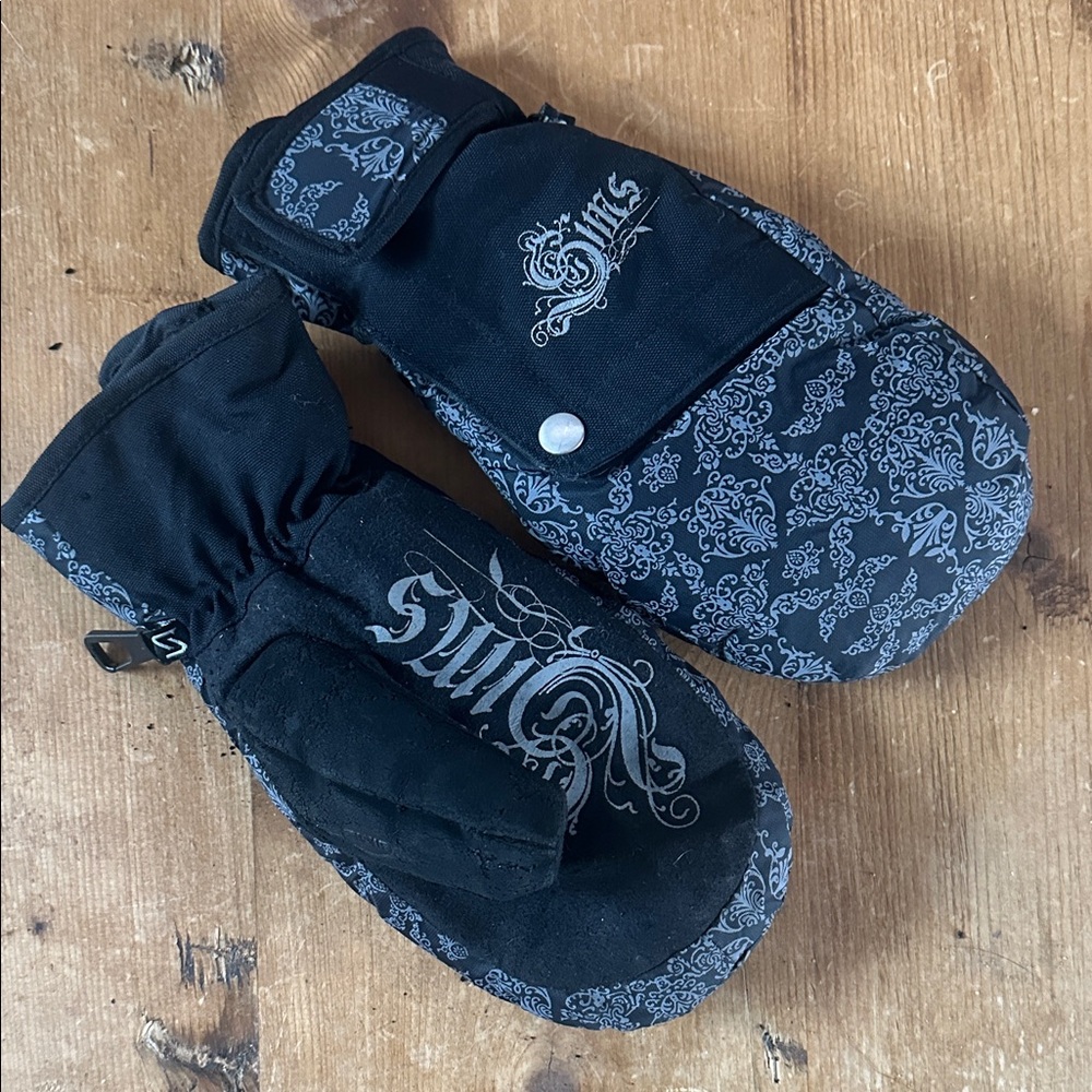 SIMS BLACK SNOWBOARDING MITTENS GLOVES POCKET MEN SMALL EXCELLENT